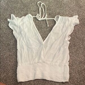 Final Touch White Ruffled Tie Front Crop Top
